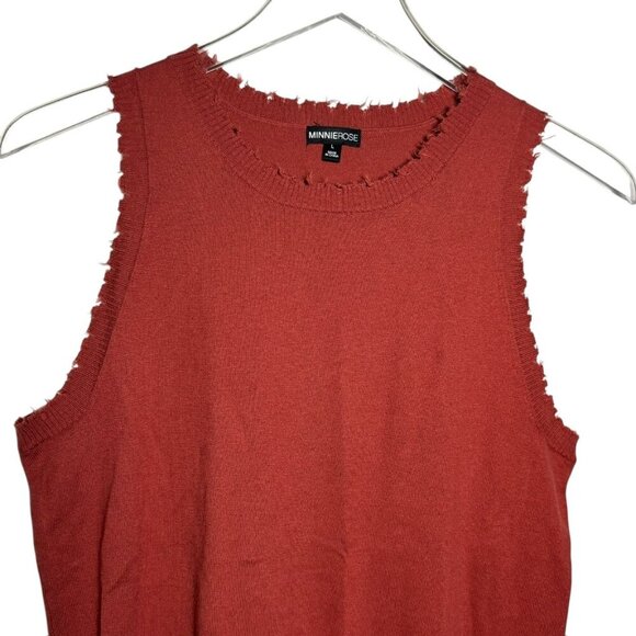 Minnie Rose Cotton Cashmere Sleeveless Neck Frayed Tank Top size Large Spice NEW - Picture 3 of 8